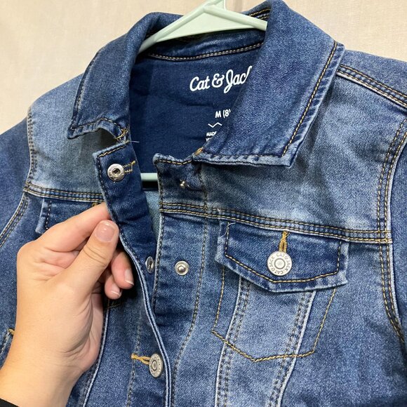 Cat & Jack Girls' Size Medium, Medium Wash Denim Style Snap Closure Jean Jacket - Picture 7 of 12